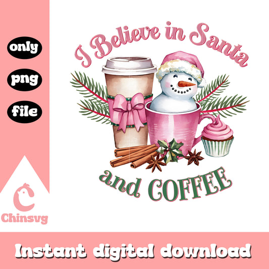 I believe in santa and coffee design png, merry xmas funny png