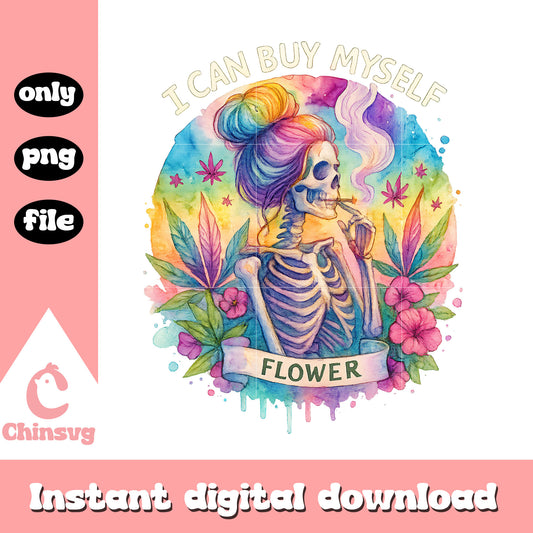 I can buy myself flowers skeleton design png, skeleton smoking​ png