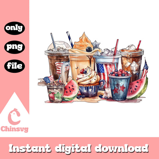 Ice cream drink cups 4th of july png, cups of cream png