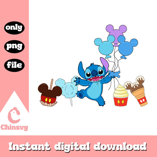 Ice cream stitch balloon design png, stitch cartoon​ png