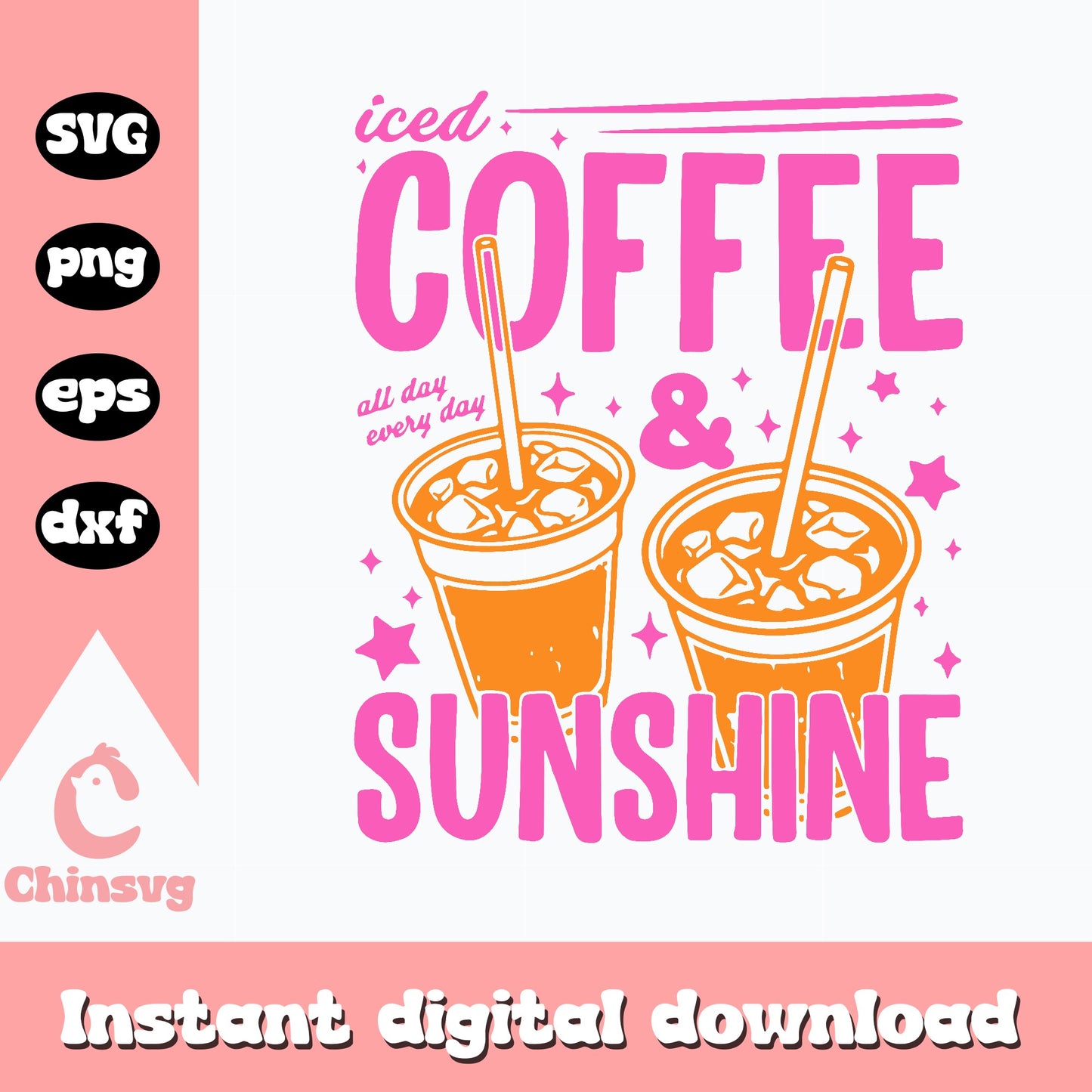 Iced Coffee And Sunshine SVG, Coffee Lover PNG, Summer SVG