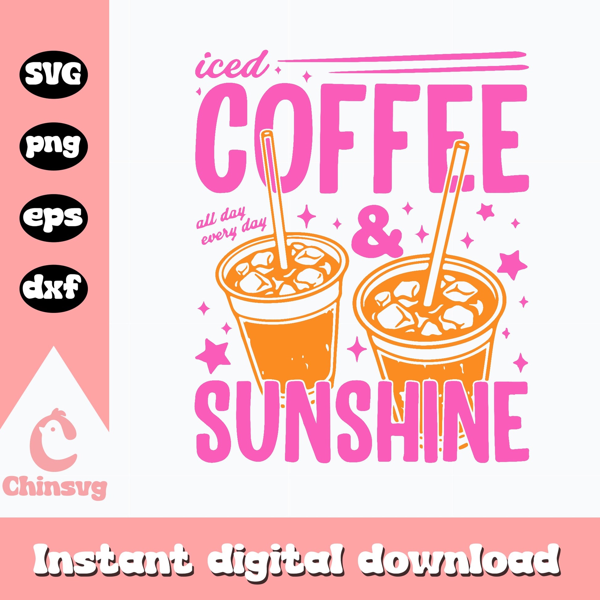 Iced Coffee And Sunshine SVG, Coffee Lover PNG, Summer SVG