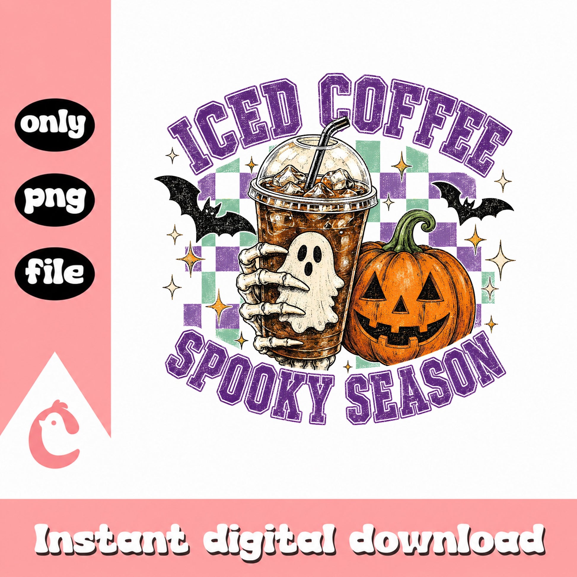 Iced Coffee Halloween PNG, Spooky Season Pumpkin Ghost, PNG File