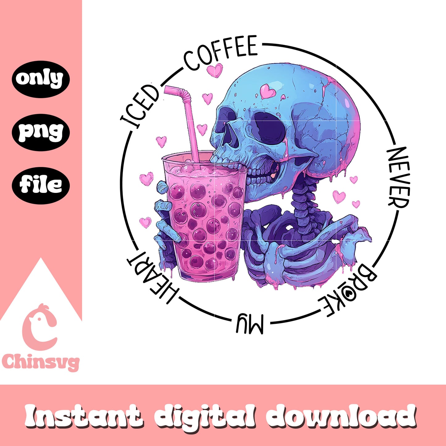 Iced coffee skull valentine png, valentines day skull​ png