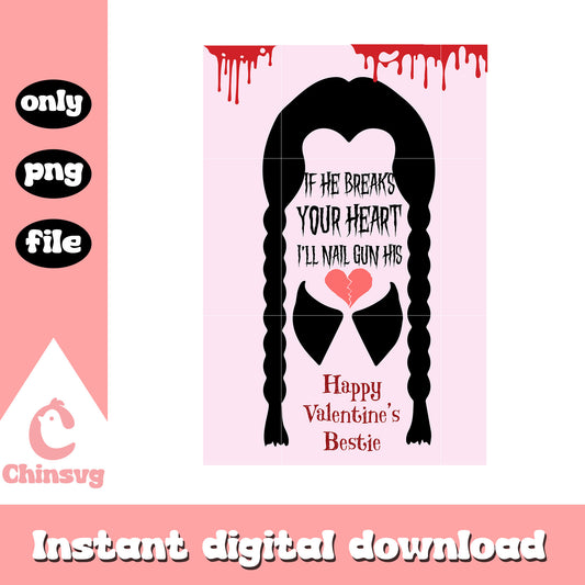 If he breaks your heart wednesday addams hair png, happy valentine png