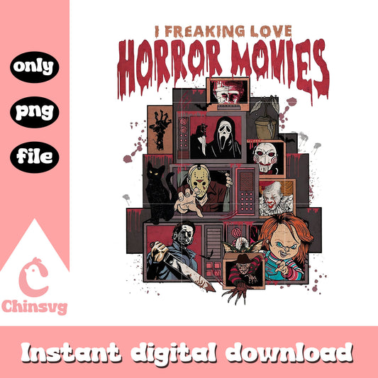 I freaking love horror movies png, retro horror movies png