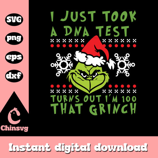 I just took a dna test grinch quote christmas svg, grinch face svg