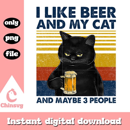 I like beer and my cat design png, black cat png, love cat png