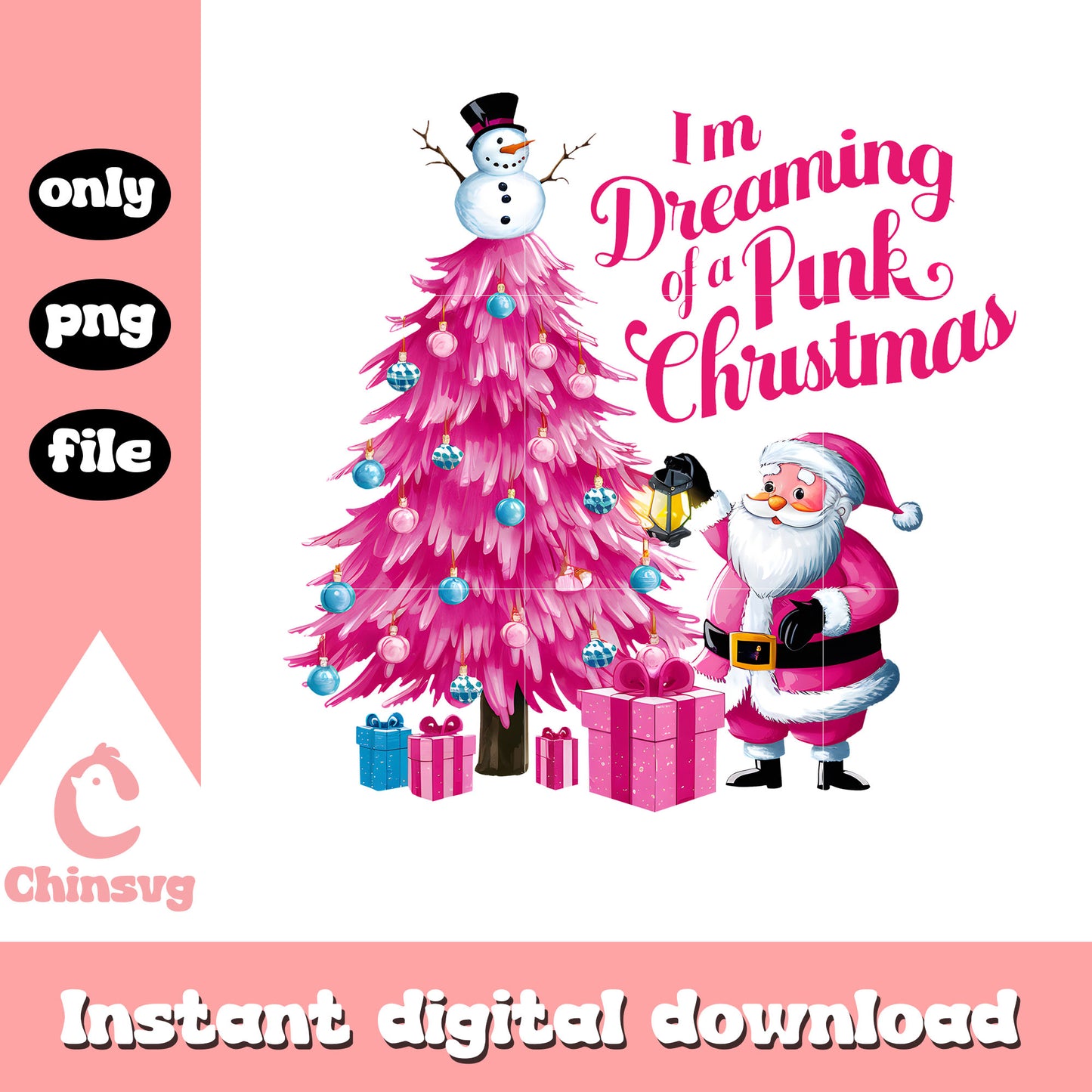 Im dreaming of a pink christmas quote png, character santa claus png
