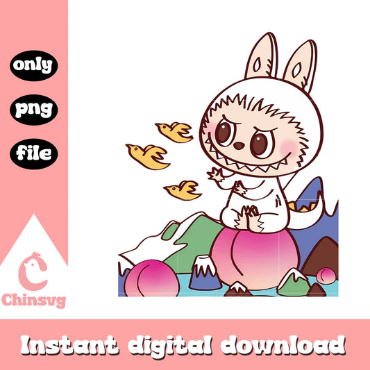 Immortal peach labubu cute doll design png, labubu art png