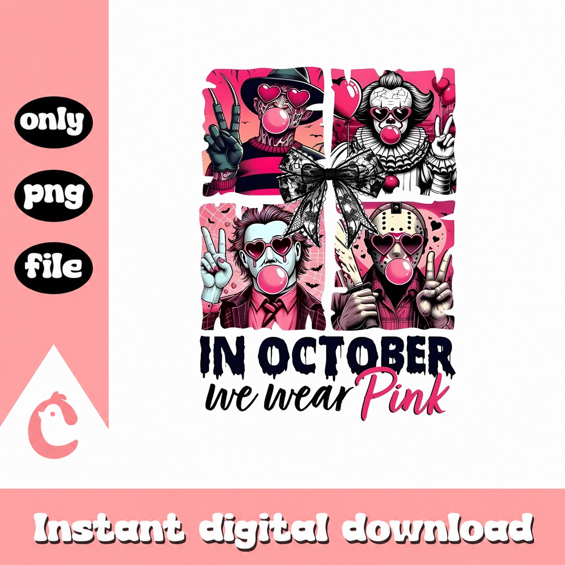 In October We Wear Pink PNG, Horror Halloween PNG, Breast Cancer PNG