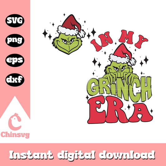 In my grinch era christmas logo design svg, the grinch smile​ svg