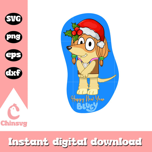 Indy bluey santa hat christmas svg, happy new year​ svg