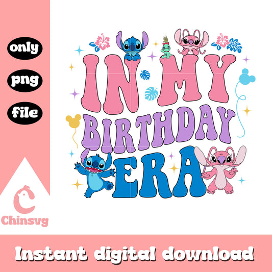 In my birthday era disney png, angel and stitch​ png, disney png