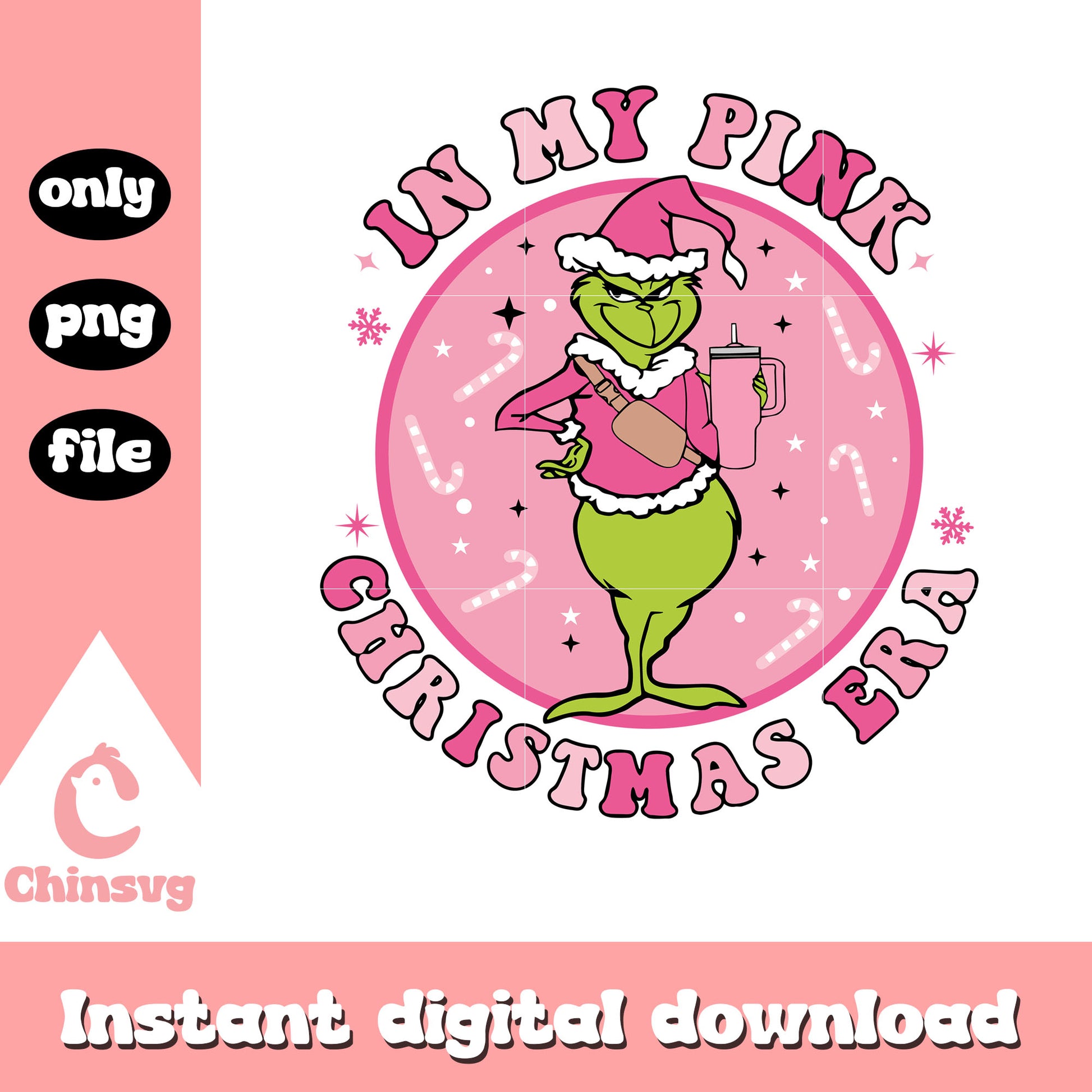 In my pink christmas era pink grinch png, pink grinch png
