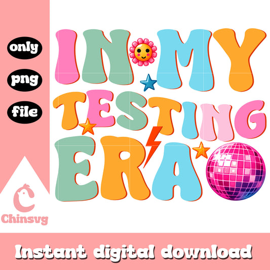 In my testing era font design png, disco ball png, cute font png