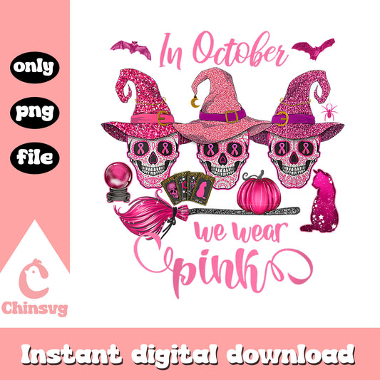 In october we wear pink skull design, halloween skulls png
