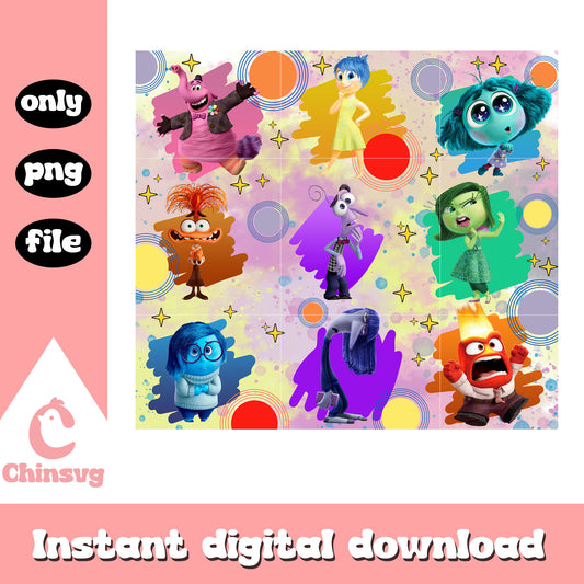 Inside out 9 characters design tumbler png, disney plus inside out​​ png