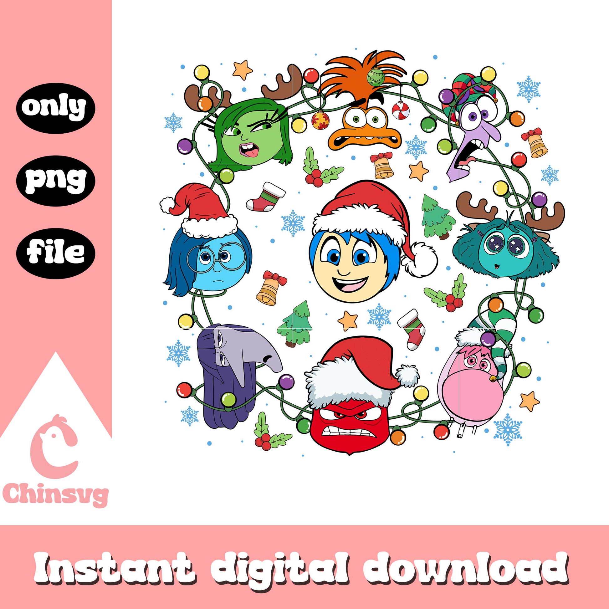 Inside out head merry christmas png, disney cartoon png