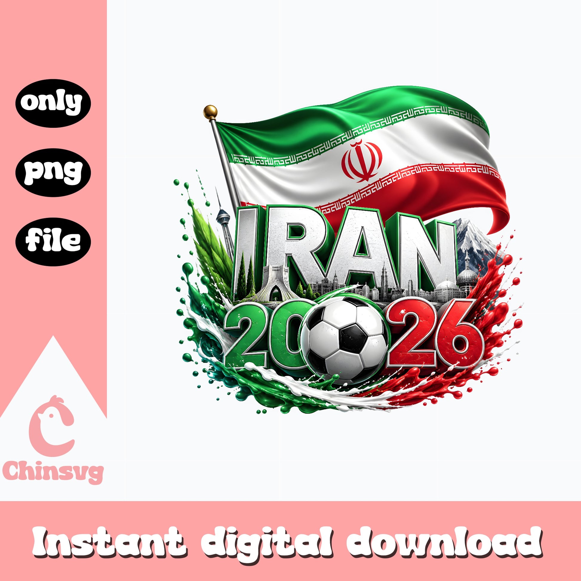 Iran 2026 World Cup Soccer PNG, Iran Flag Football PNG, Soccer PNG