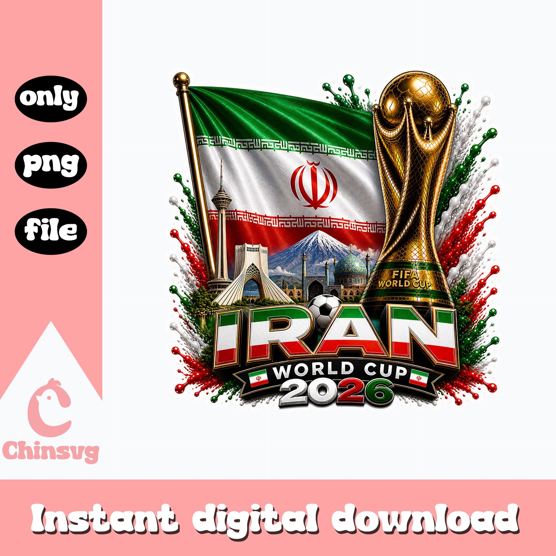 Iran World Cup 2026 PNG, Iran Soccer Flag PNG, FIFA Cup PNG