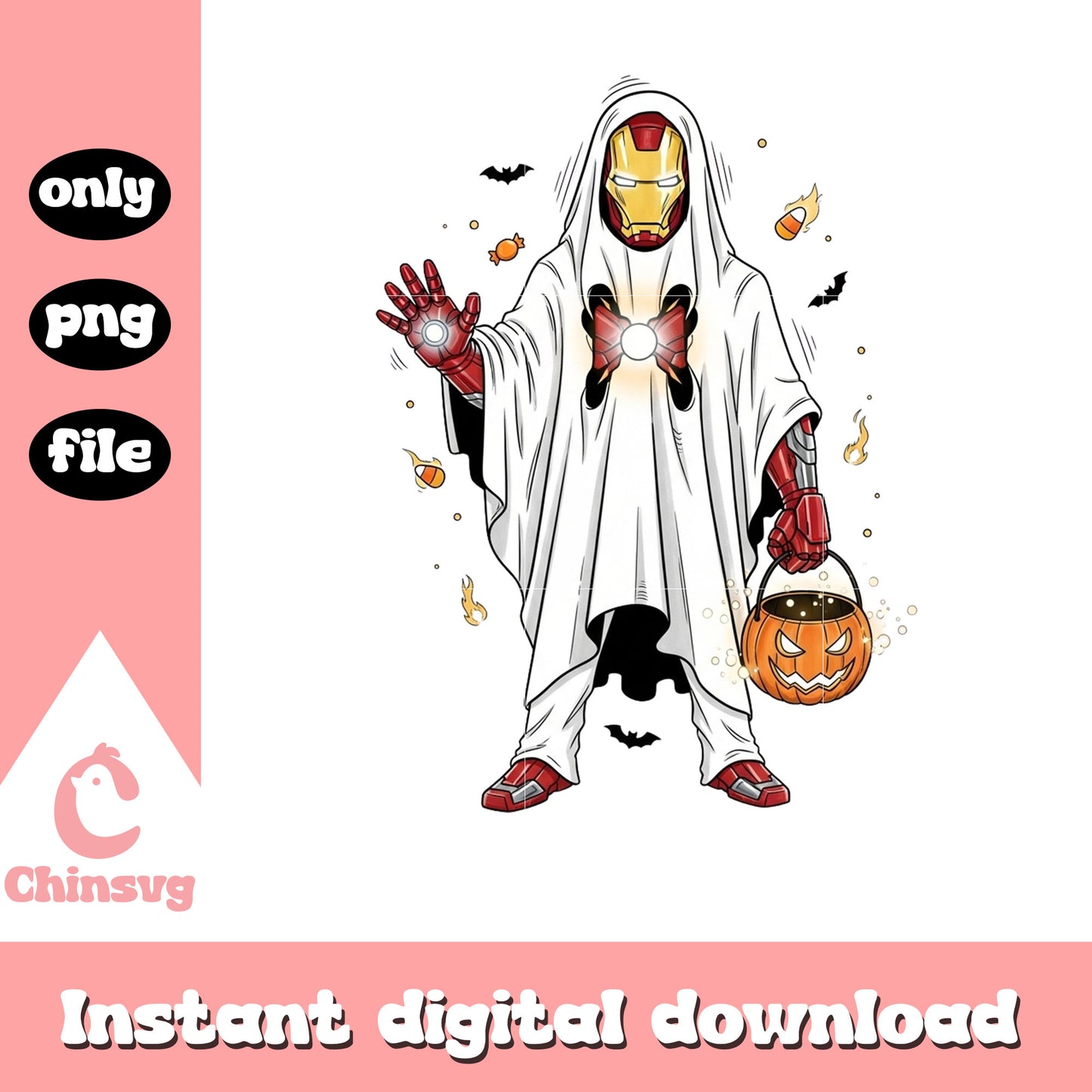 Iron cos ghost hand candy halloween png, halloween ironman outfits png