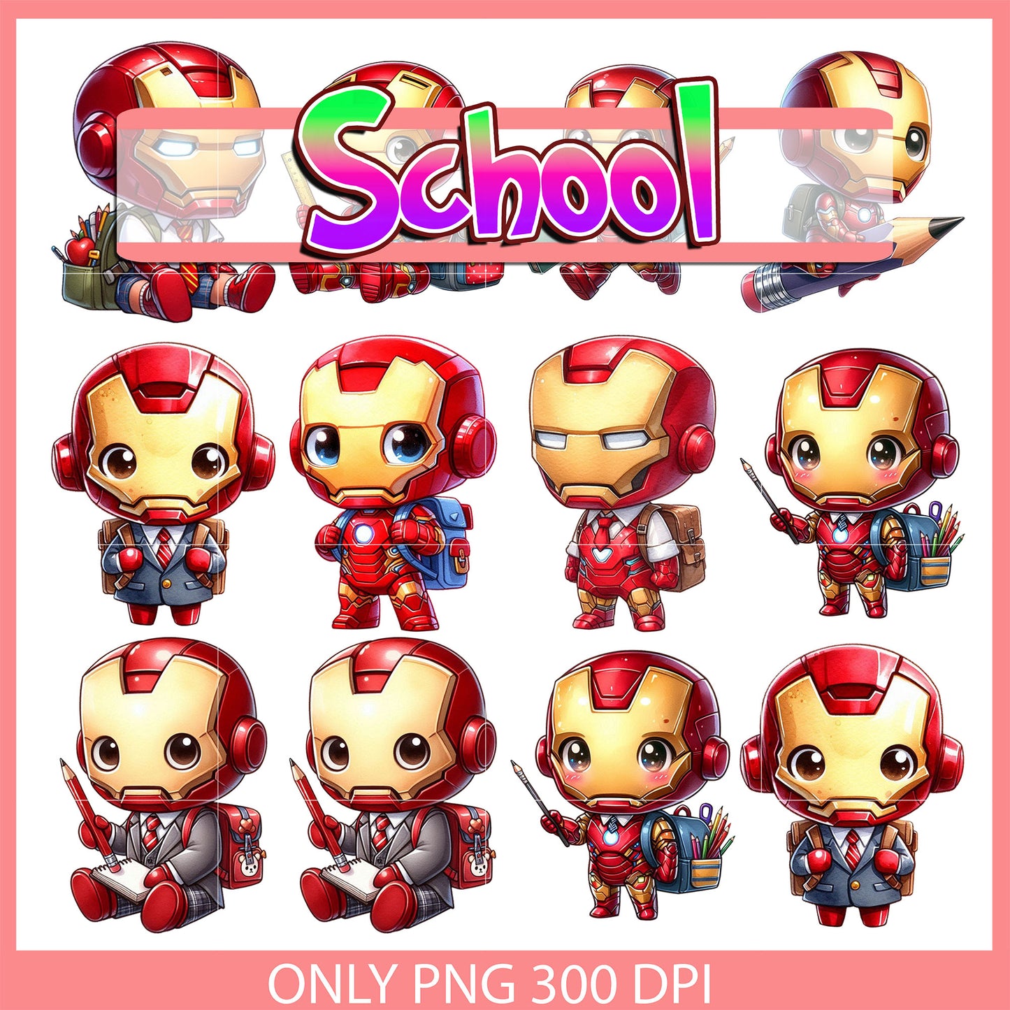 Iron man character back to school design bundle png, iron man png