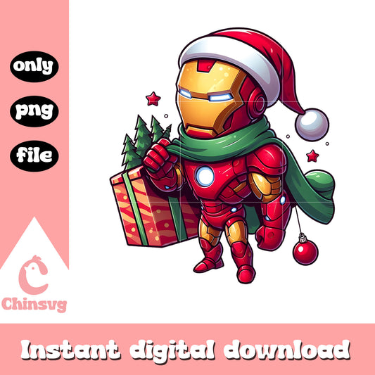 Iron man christmas gifts design png, christmas present png