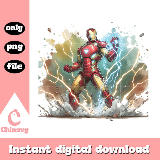Iron man thunder posing splatter effect png, iron man art png