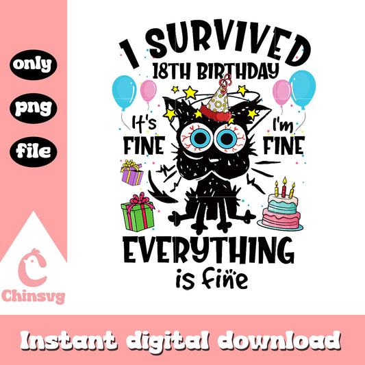 I servived 18th birthday png, black cat png, birthday png