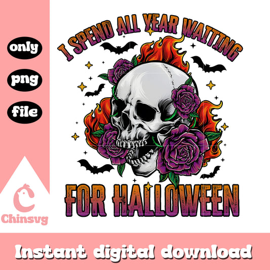 I spend all year waiting for halloween design png, halloween skull png