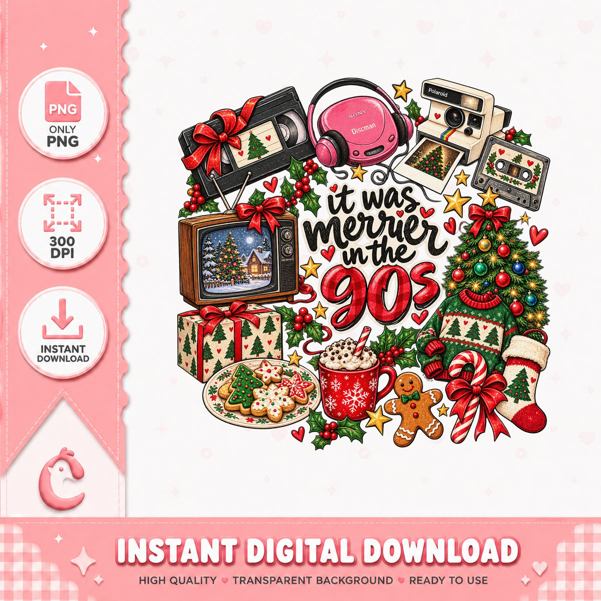 It Was Merrier In The 90s PNG, Retro Christmas PNG, Nostalgic PNG