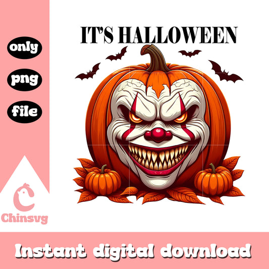 It's halloween pennywise face pumpkin design png, halloween png