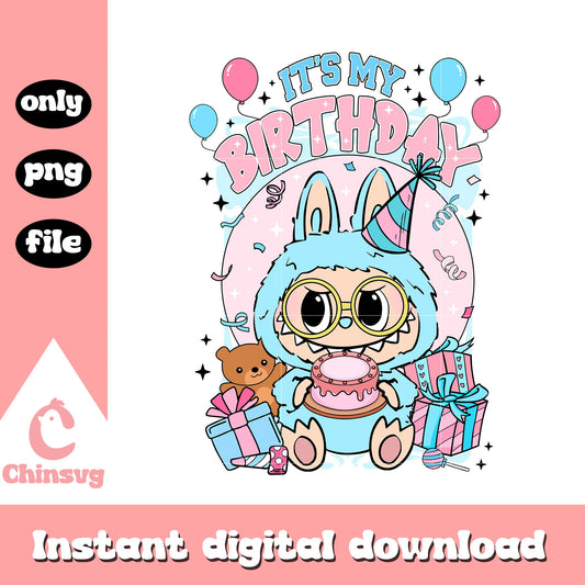 It's my birthday pastel blue labubu design png, labubu color png