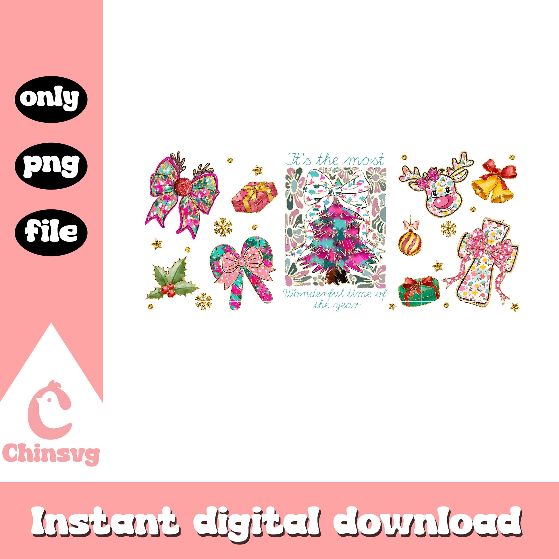 It's the most wonderful time coquette png, xmas ornaments png