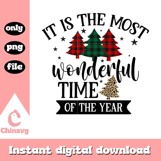 It's the most wonderful time quote plaid png, merry christmas text png​