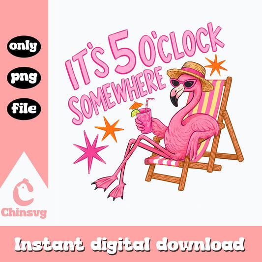 Its 5 Oclock Somewhere Flamingo PNG, Summer Beach Clipart, PNG