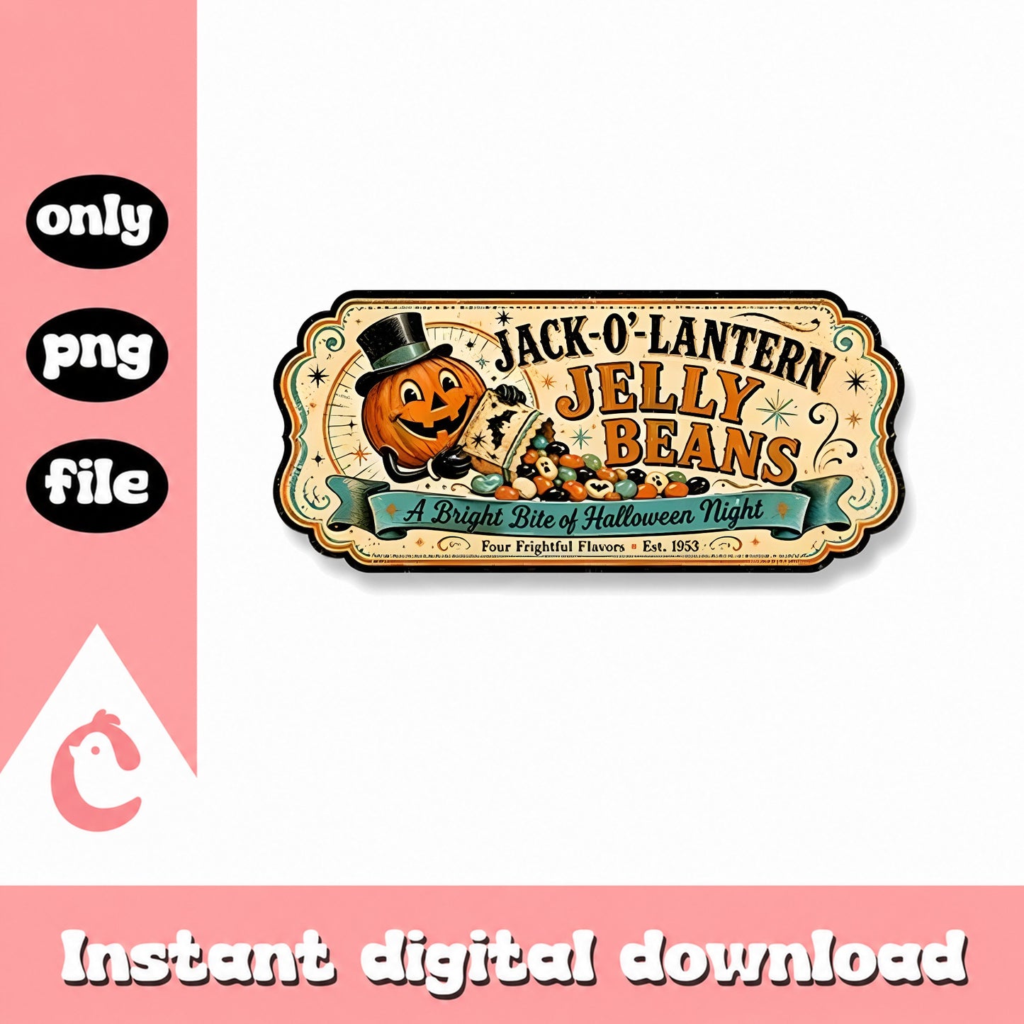 Jack O Lantern Jelly Beans Label, Halloween Vintage, PNG