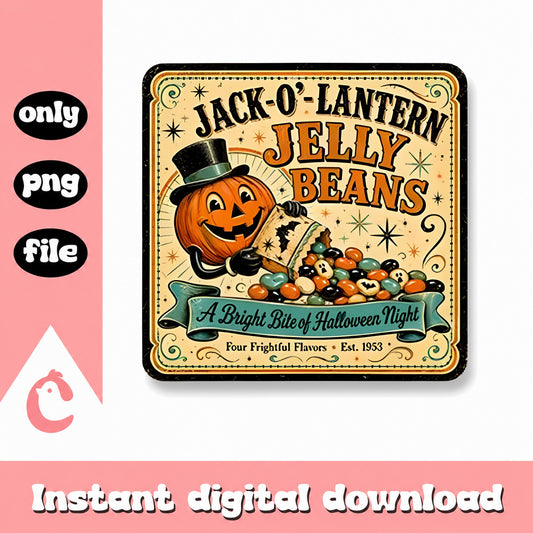 Jack O Lantern Jelly Beans PNG, Vintage Halloween Design, PNG File