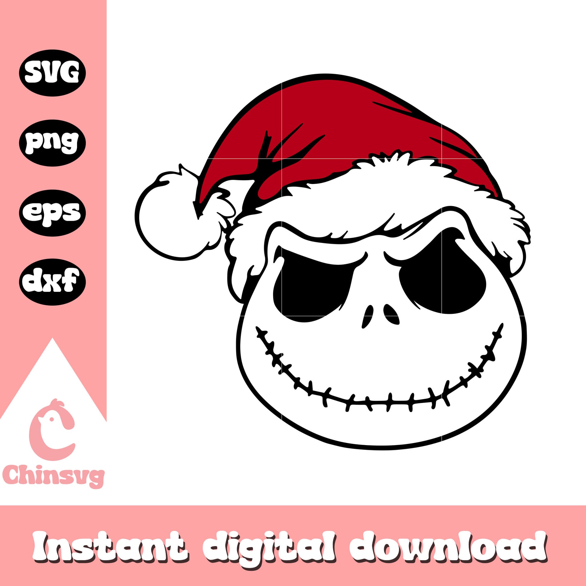 Jack skellington santa face christmas svg, jack skellington face​ svg