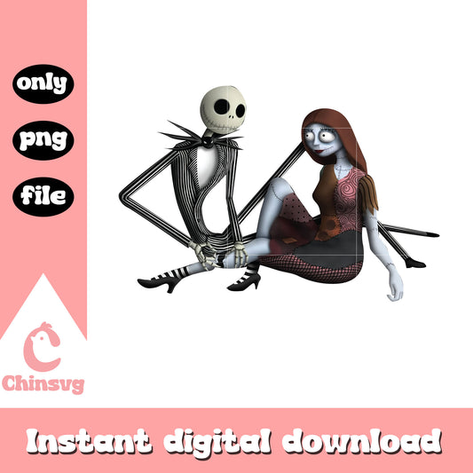 Jack and sally couple cartoon clipart png, jack skellington png