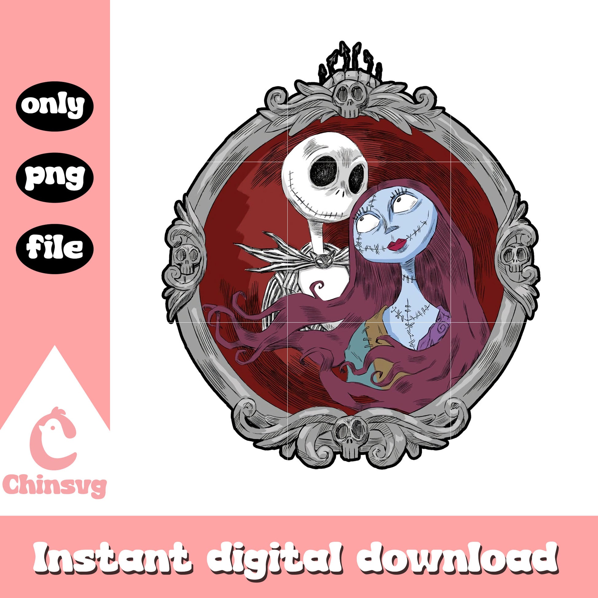 Jack and sally couple mirror png, nightmare couple png
