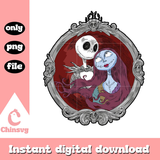 Jack and sally couple mirror png, nightmare couple png