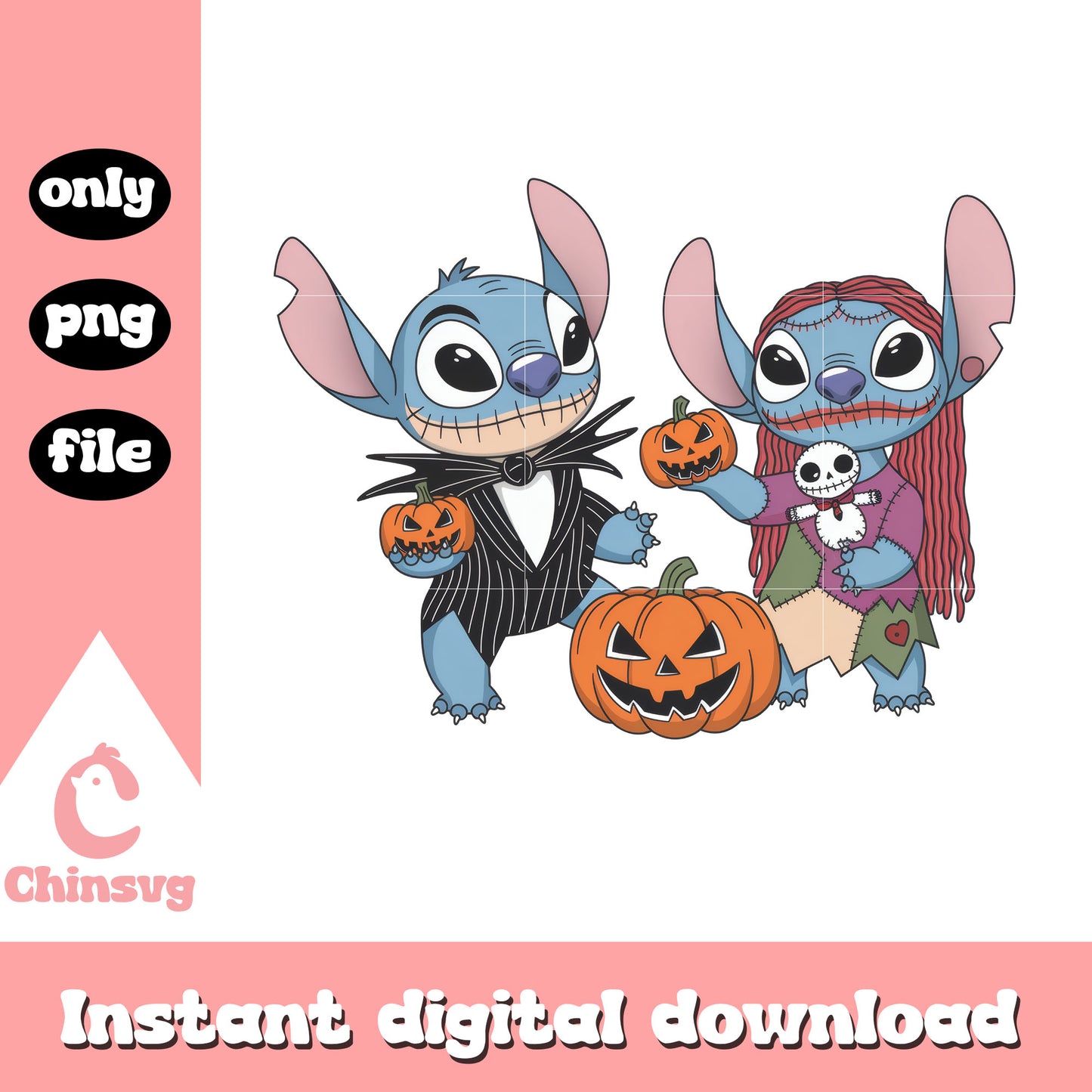 Jack and sally stitch halloween png, jack skellington halloween png