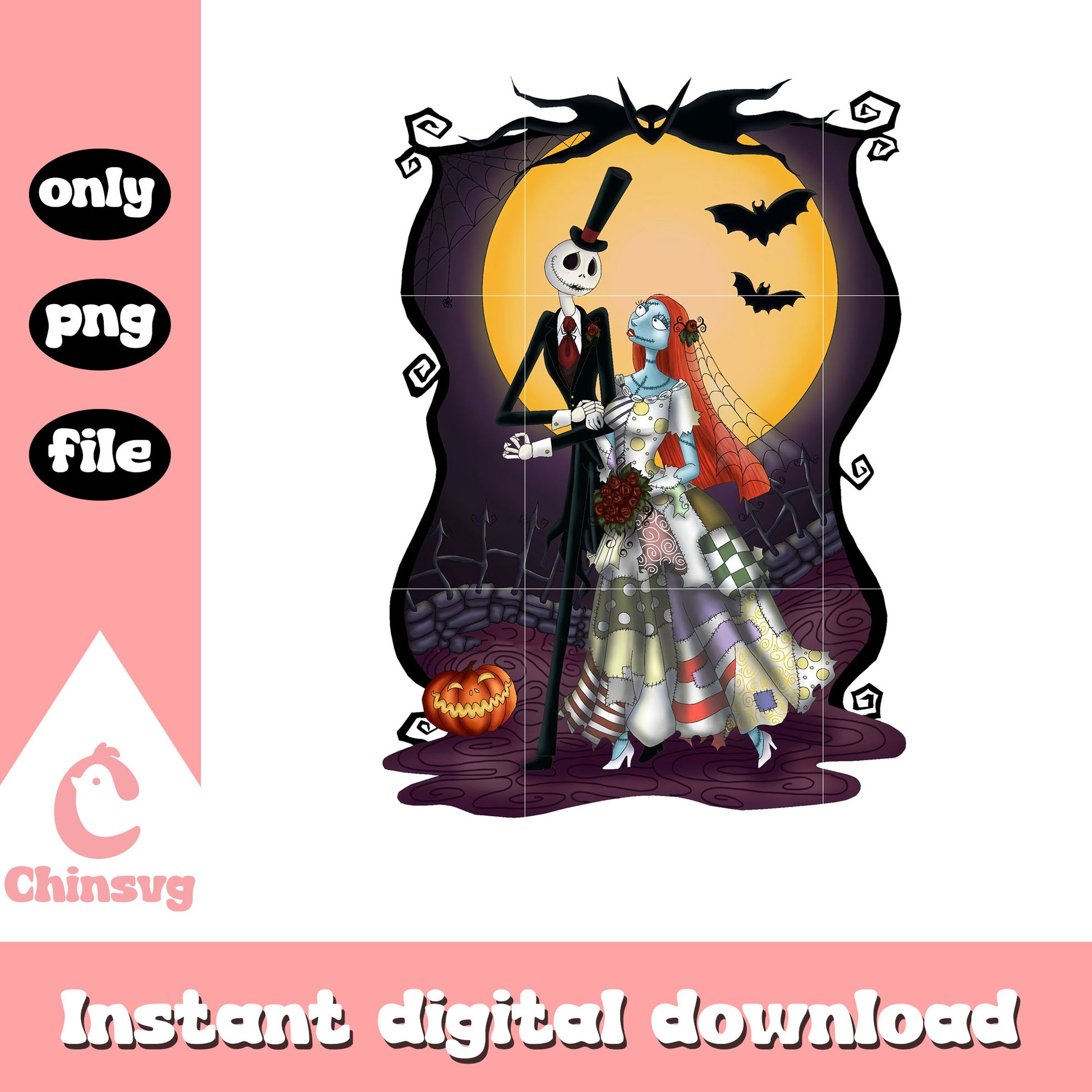 Jack and sally wedding design png, jack skellington character png