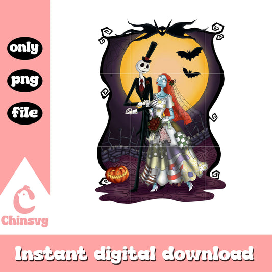 Jack and sally wedding design png, jack skellington character png