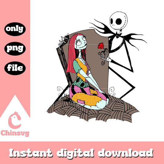 Jack gives sally rose art design png, jack skellington art png