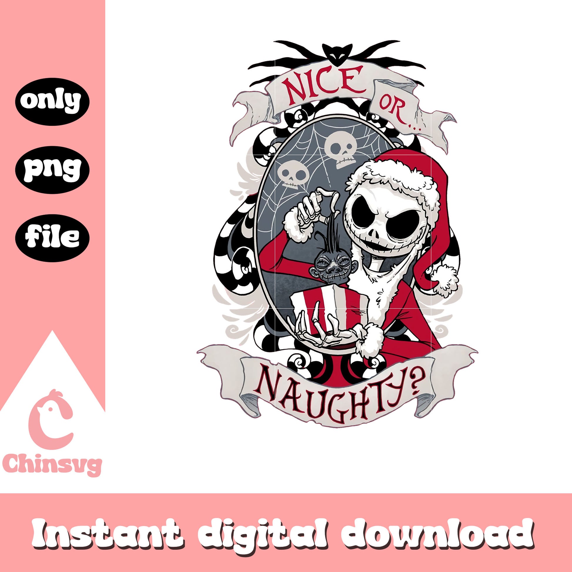 Jack nice or naughty design png, jack skellington christmas png