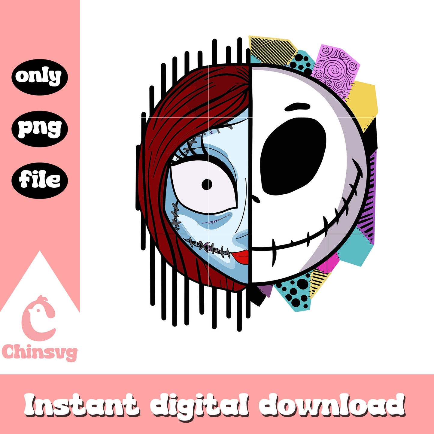 Jack sally face collage png, jack skellington and sally png
