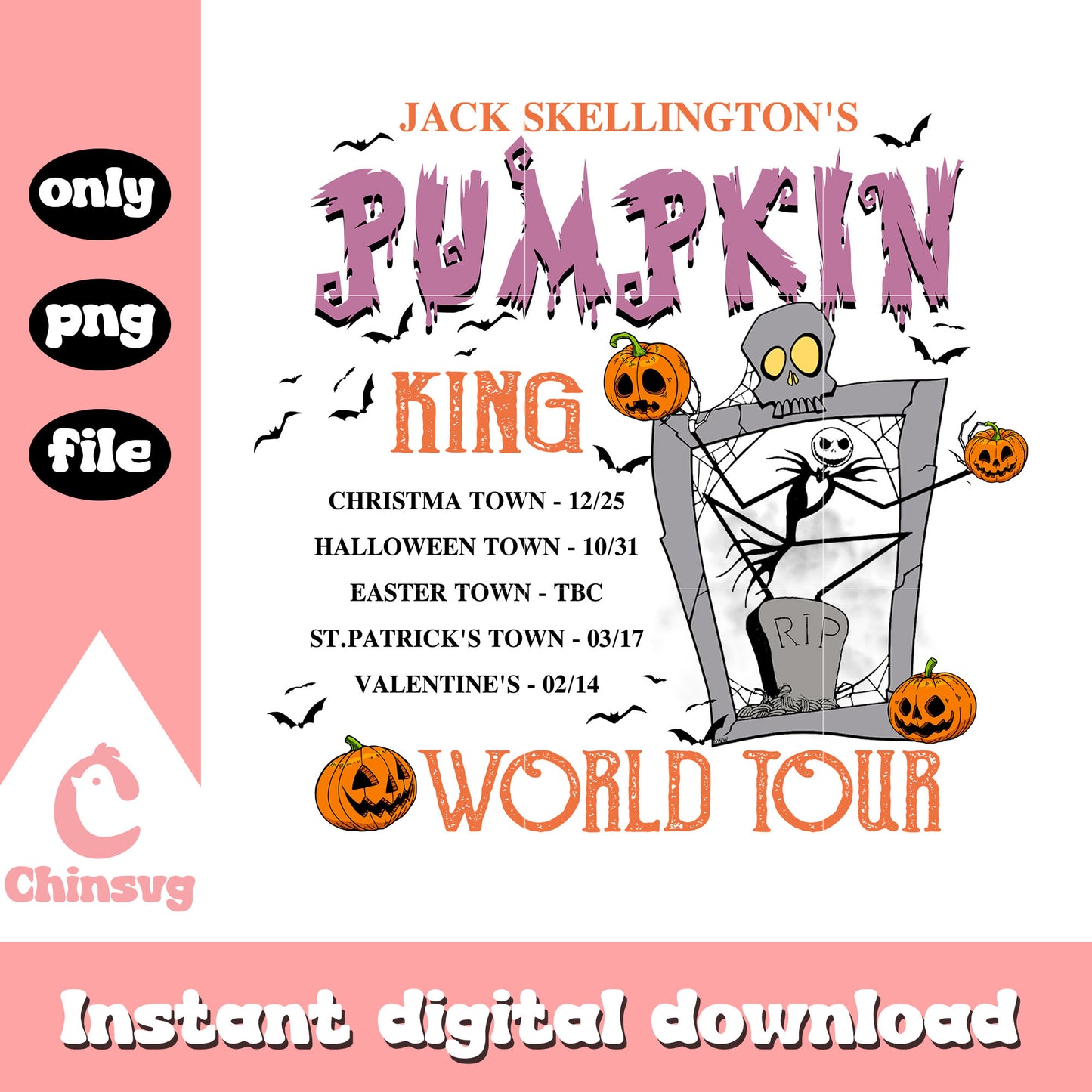 Jack skellington's pumpkin king world tour png, jack skellington png